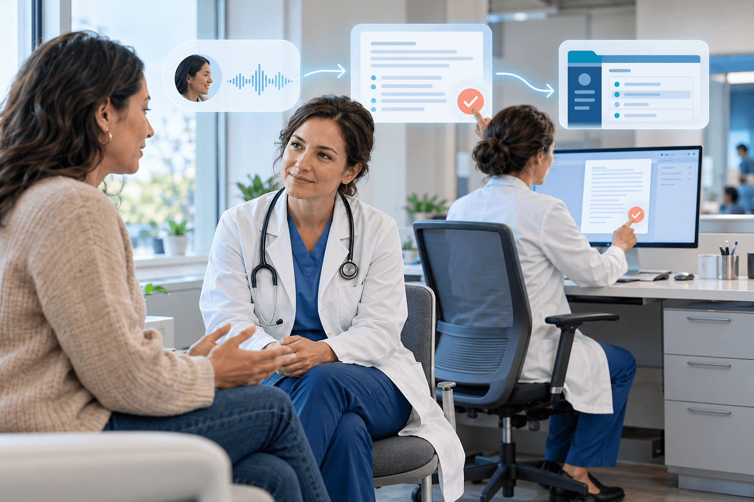 A clinician reviewing structured documentation before it reaches the EHR